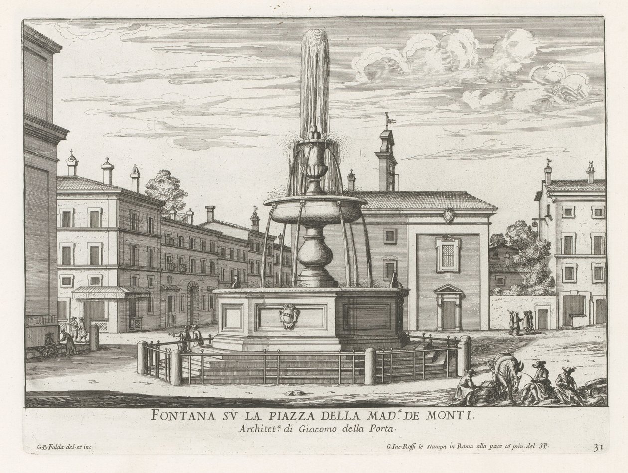 Fontein op Piazza della Madonna dei Monti te Rome door Giovanni Battista Falda