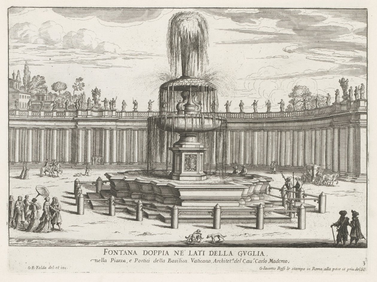 Fontein op het Sint-Pietersplein in het Vaticaan door Giovanni Battista Falda