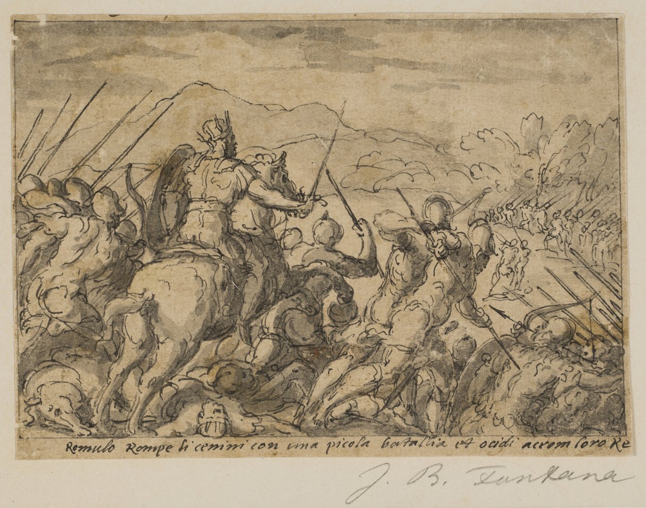 Acron valt Romulus aan door Giovanni Battista Fontana