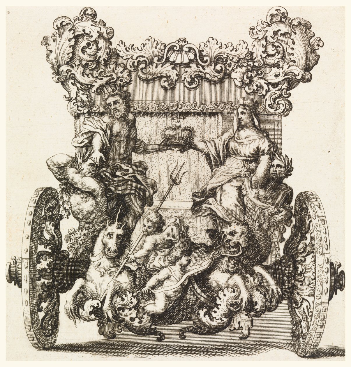 Achteraanzicht van de Eerste Koets van Lord Catelmaine Gebouwd in 1686 door Andrea Cornely naar Ciro Ferri (1634-1689) door Giovanni Battista Lenardi
