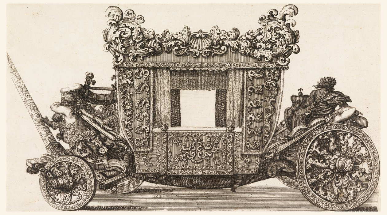 Zijaanzicht van de Eerste Koets (1686) van Lord Castelmaine Gebouwd in 1686 door Andrea Cornely naar Ciro Ferri, 1687-1700 door Giovanni Battista Lenardi