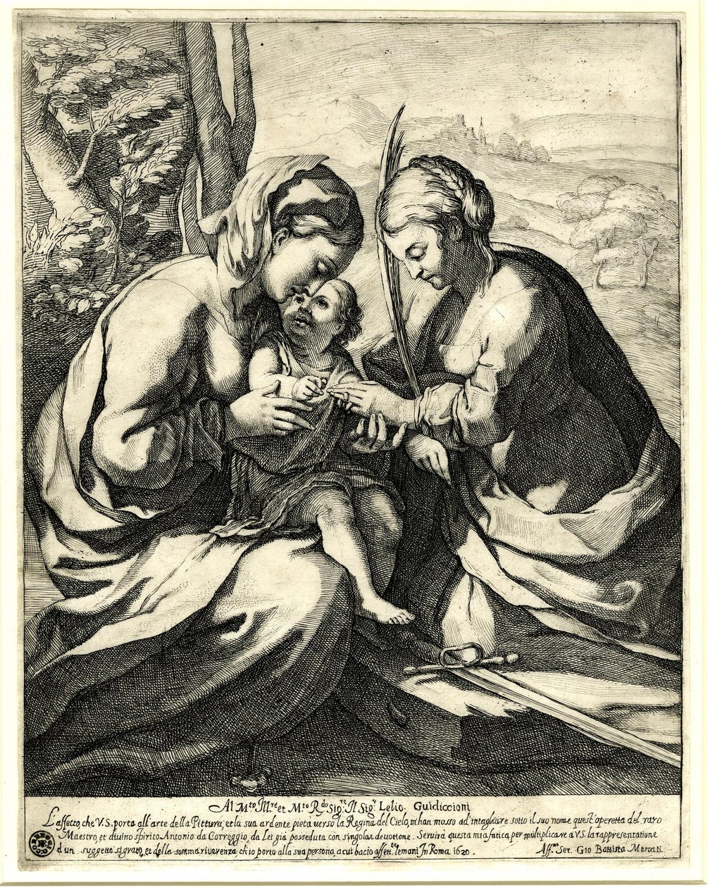 Giovanni Battista Mercati - Het mystieke huwelijk van de heilige Catharina, aan wiens vinger Christus de ring plaatst; naar Correggio. 1620, 1837,0408.160 door Giovanni Battista Mercati