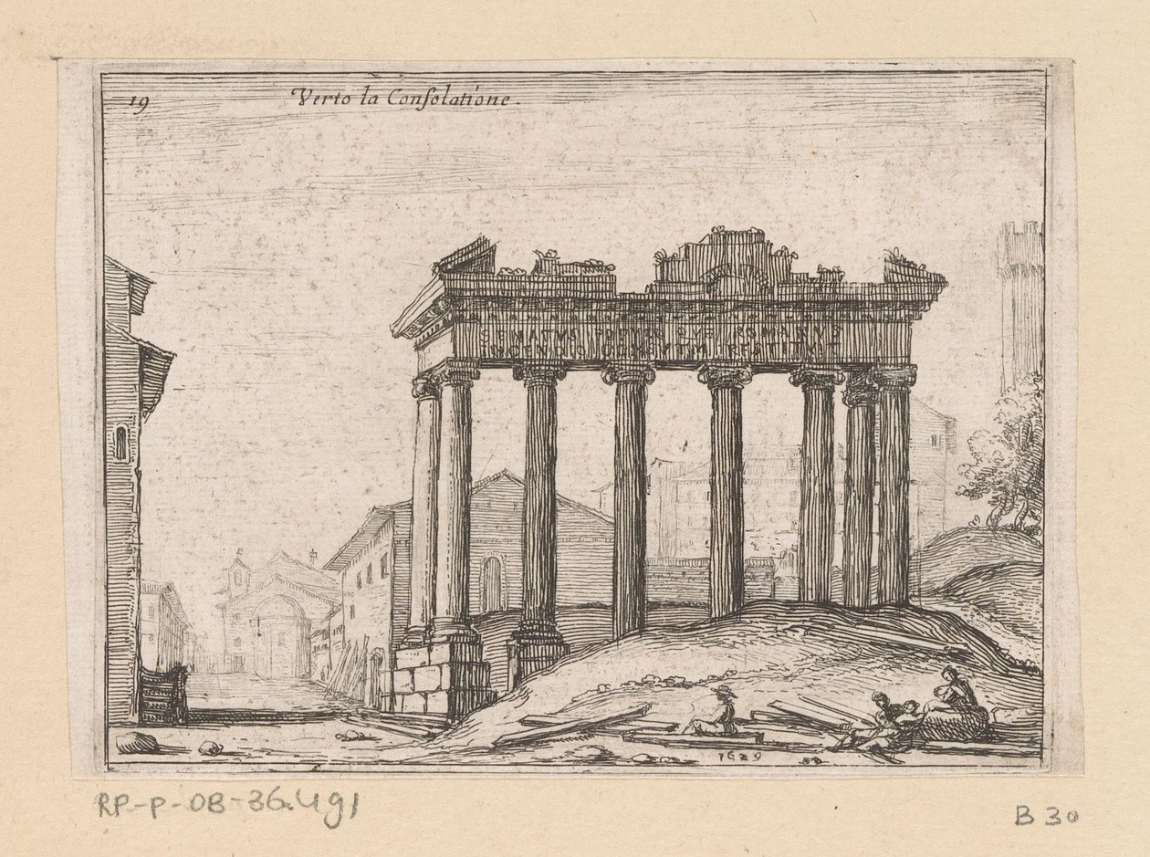 Resten van de Tempel van Saturnus op het Forum Romanum te Rome door Giovanni Battista Mercati
