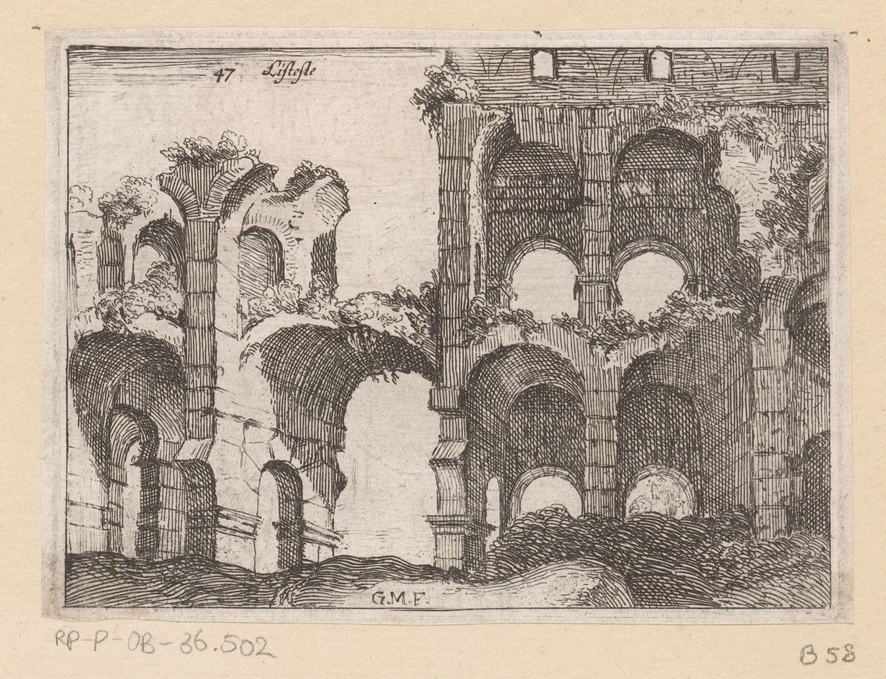 Resten van het Colosseum te Rome (Gezichten op Rome) door Giovanni Battista Mercati
