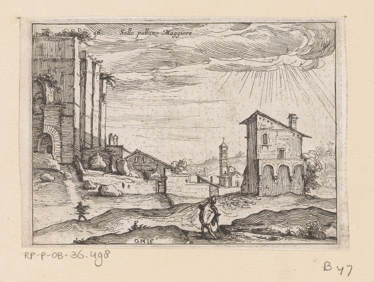 Ruïnes van Palazzo Maggiore te Rome en gebouwen in de buurt daarvan door Giovanni Battista Mercati