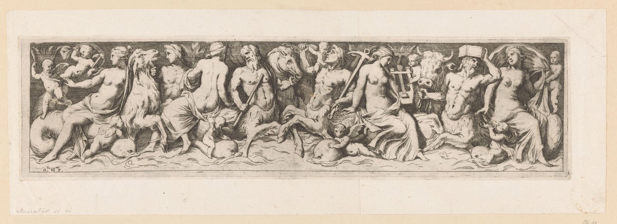 Tritons, Nereïden en putti door Giovanni Battista Mercati