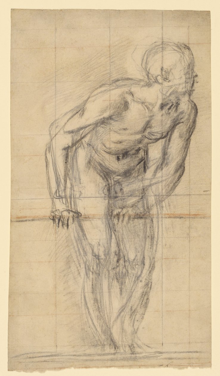 Een staand mannelijk naakt (recto); Een staand mannelijk naakt (verso) door Giovanni Battista Naldini