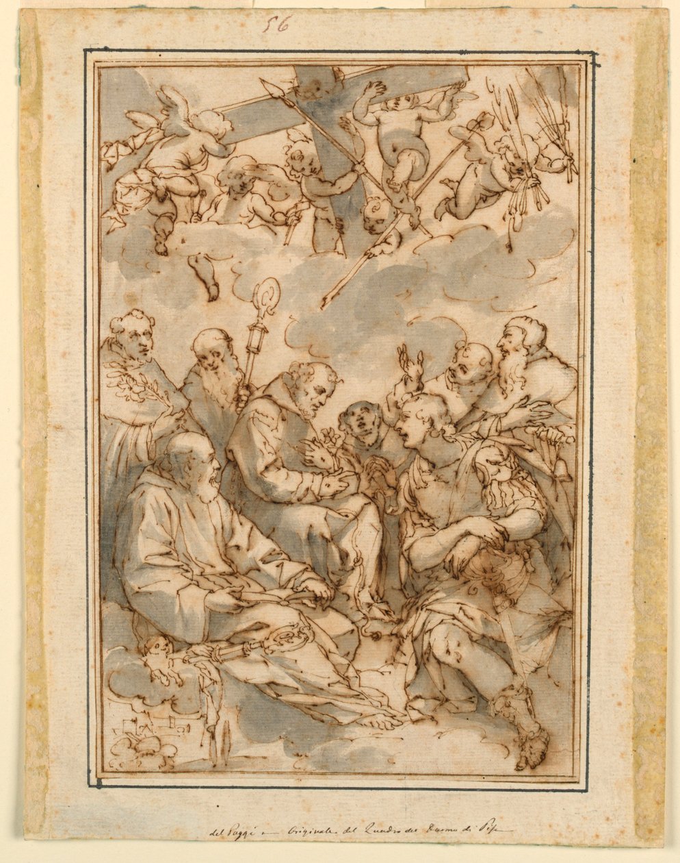 Verheffing van het Kruis en Heiligen (Ontwerp voor een Schilderij voor de Kathedraal van Pisa) door Giovanni Battista Paggi