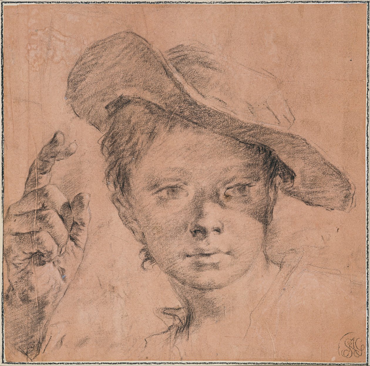 Jongen wijst met opgeheven rechterhand door Giovanni Battista Piazzetta