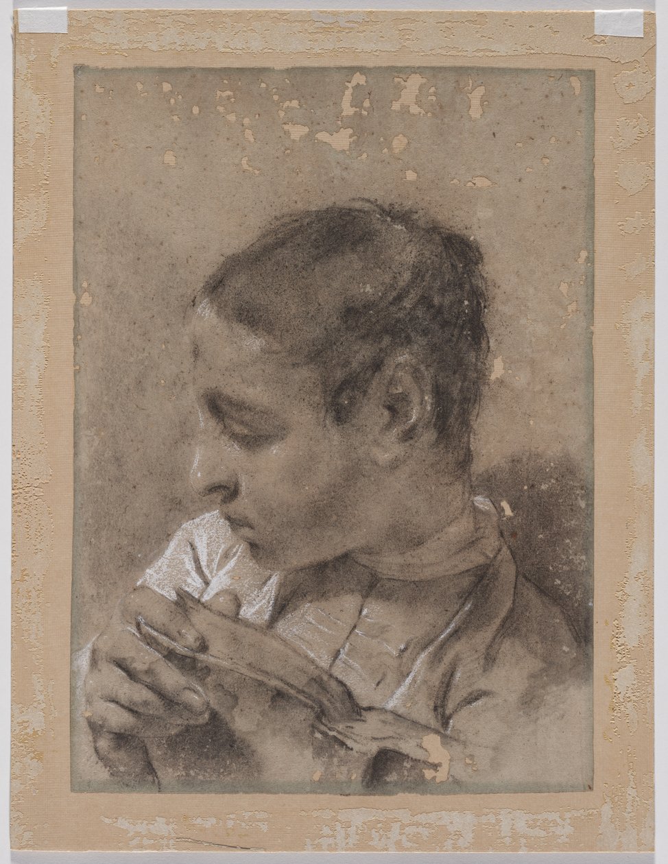 Hoofd van een jonge man in profiel met een boek door Giovanni Battista Piazzetta