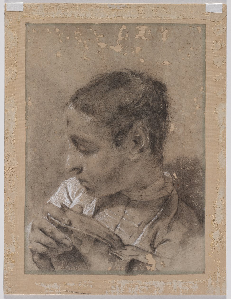 Hoofd van een jonge man in profiel met een boek, ca. 1730-1740 door Giovanni Battista Piazzetta