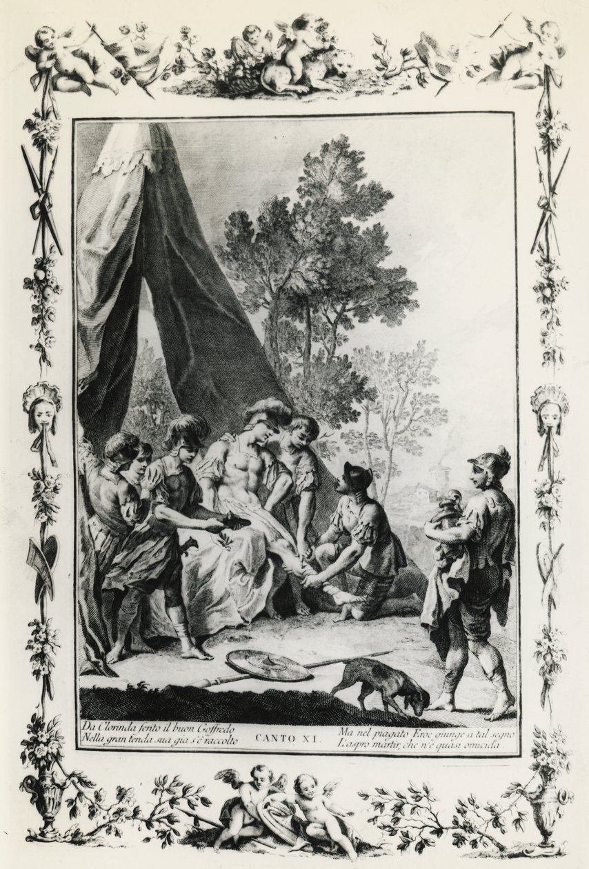 Jeruzalem Bevrijd, canto XI illustratie door Giovanni Battista Piazzetta (1683-1754) voor gedicht van Torquato Tasso (1544-1595), editie gepubliceerd in Venetië in 1745, Italië door Giovanni Battista Piazzetta
