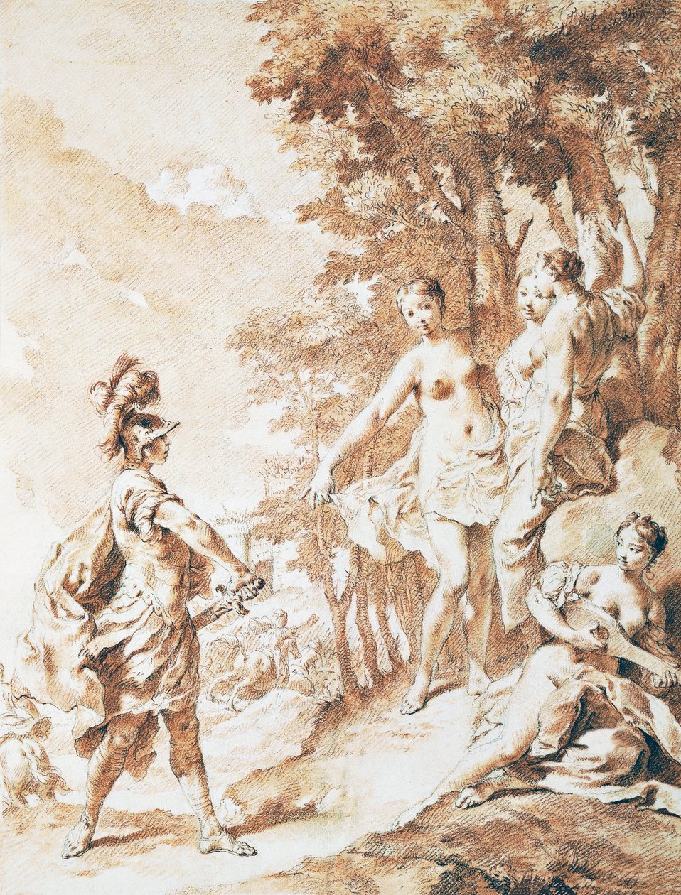 Tancredi op de drempel van het betoverde bos, scène uit De Bevrijde Jeruzalem door Torquato Tasso door Giovanni Battista Piazzetta