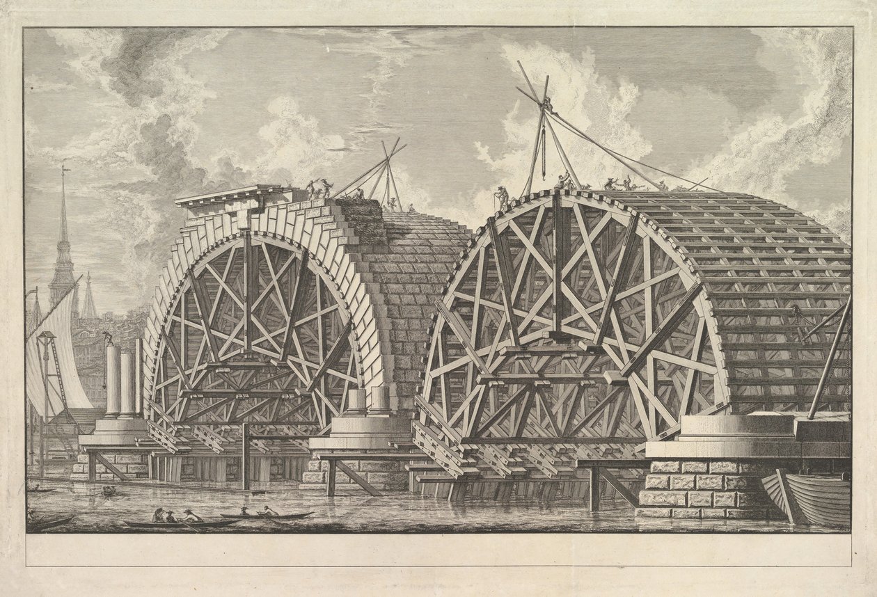 Een deel van de geplande brug bij Blackfriars, Londen, ca. 1764 door Giovanni Battista Piranesi
