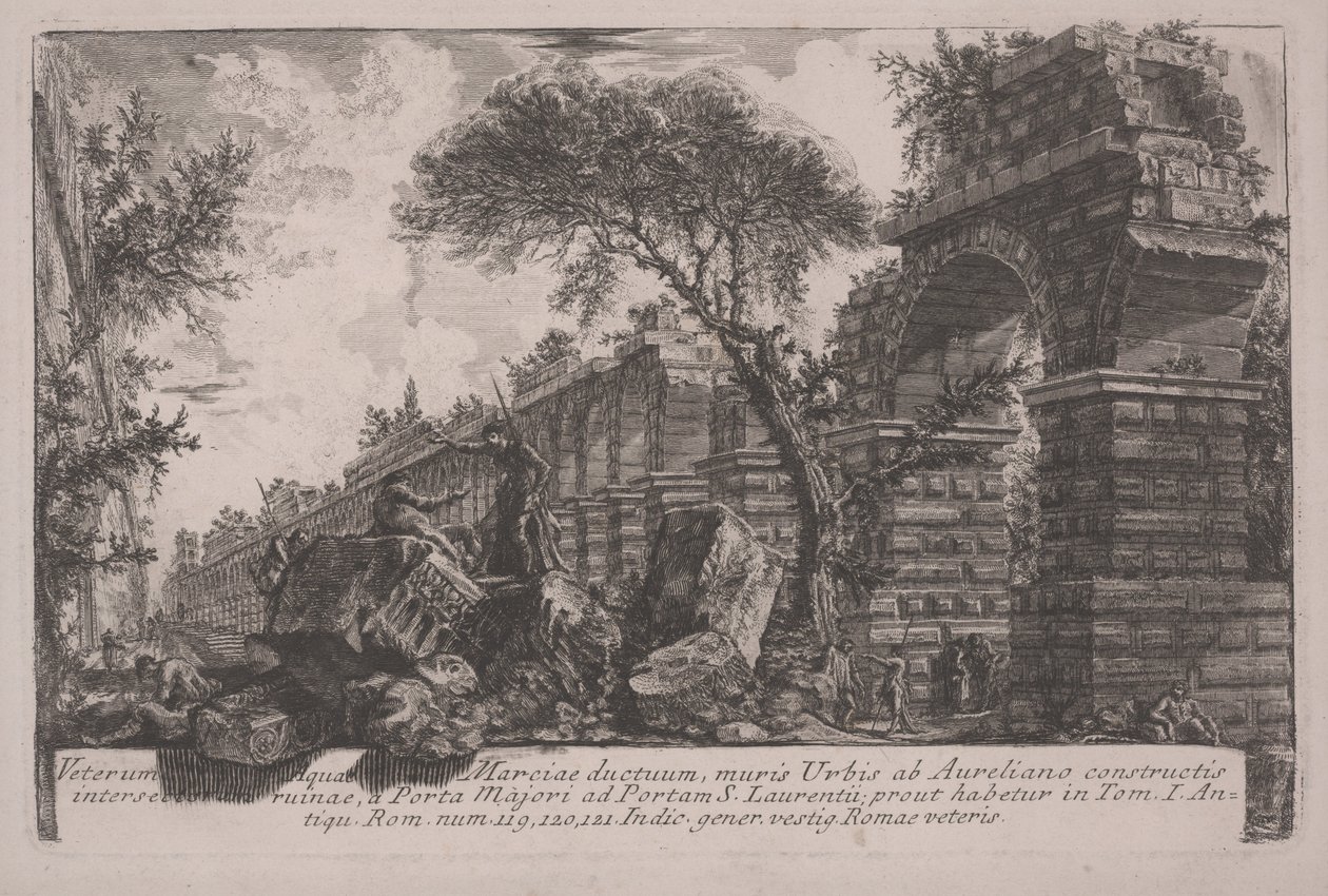 Oude aquaduct van de Acqua Marcia bij de stadsmuren opgericht door Aurelianus door Giovanni Battista Piranesi
