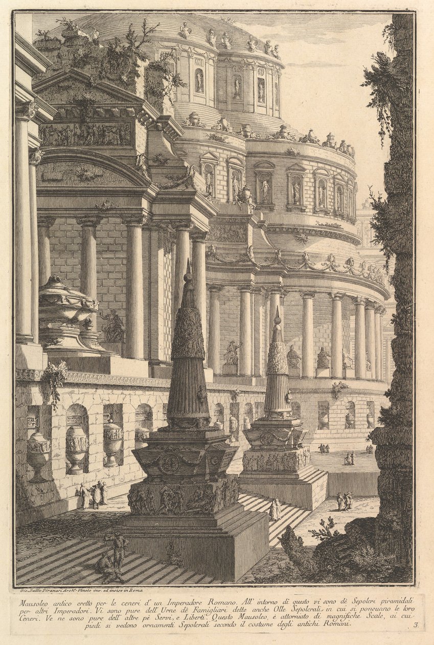 Oud mausoleum opgericht voor de as van een Romeinse keizer, ca. 1750 door Giovanni Battista Piranesi