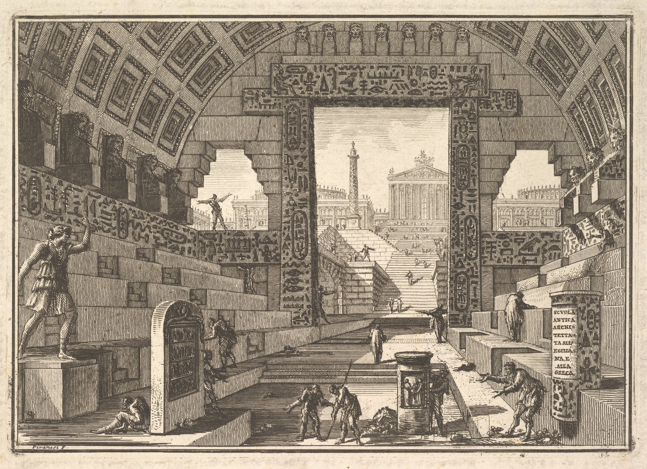 Antieke school gebouwd volgens Egyptische en Griekse wijze door Giovanni Battista Piranesi