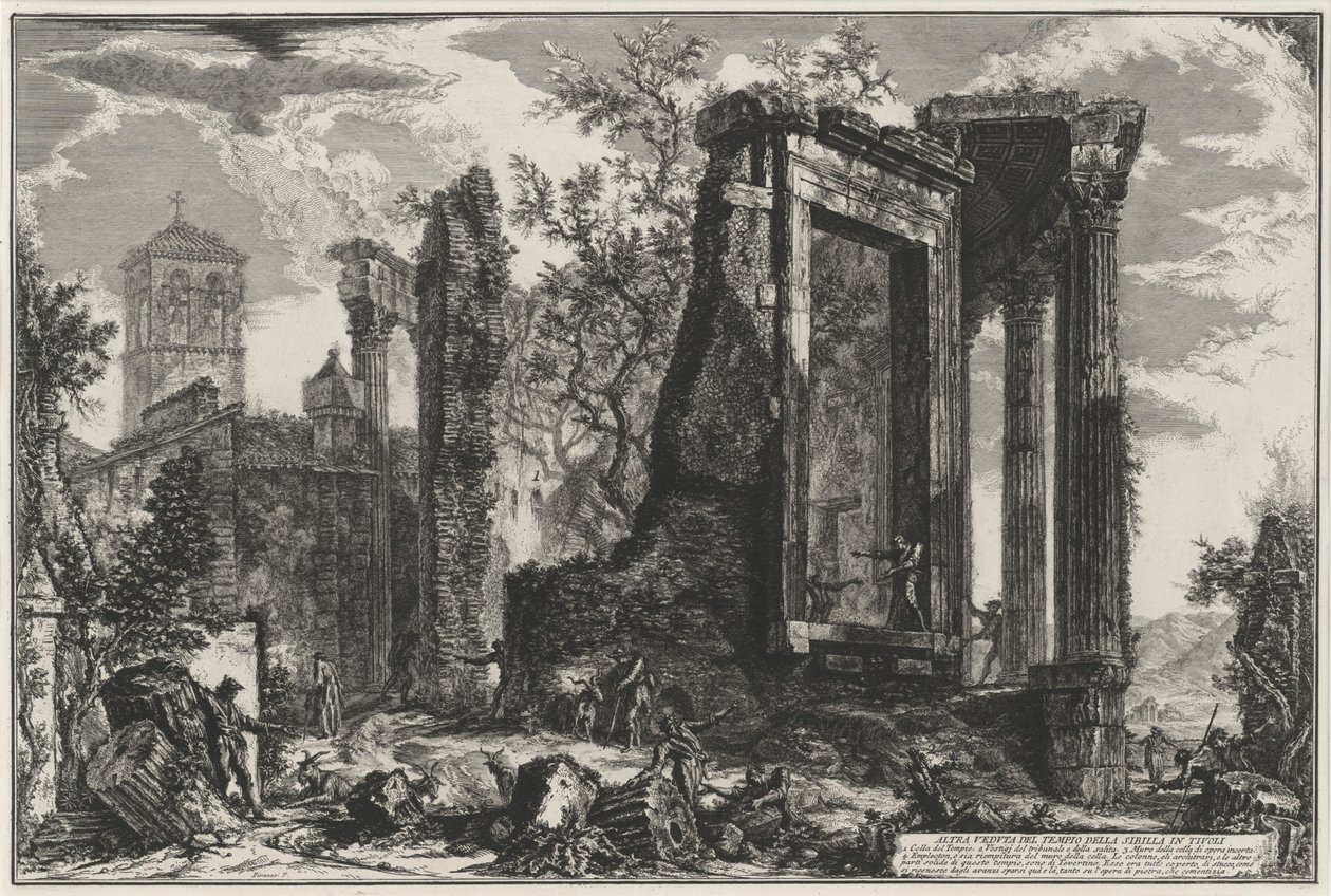 Ander gezicht op de Tempio della Sibilla in Tivoli (uit: Vedute di Roma) door Giovanni Battista Piranesi