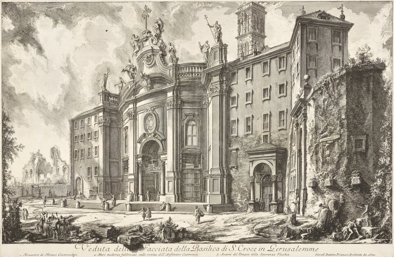 Gezicht op de gevel van de basiliek Santa Croce in Gerusalemme door Giovanni Battista Piranesi