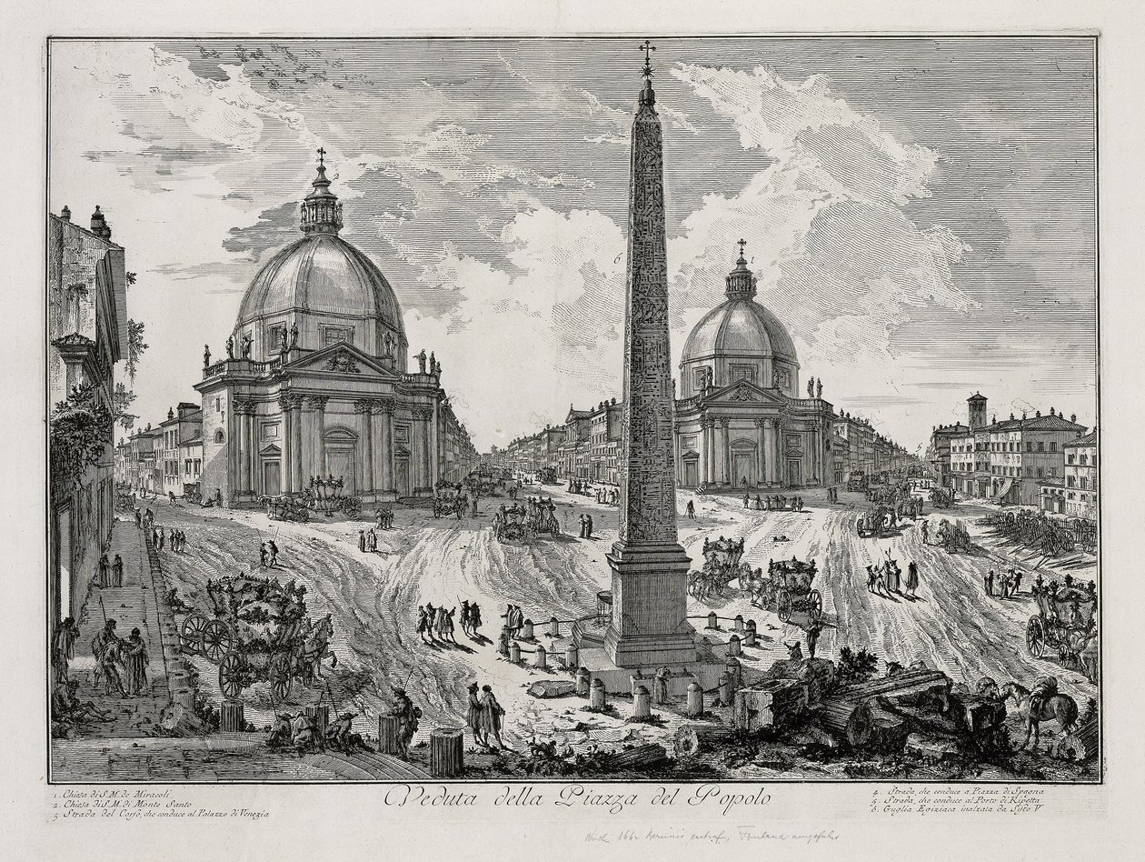Gezicht op de Piazza del Popolo (uit: Vedute di Roma) door Giovanni Battista Piranesi