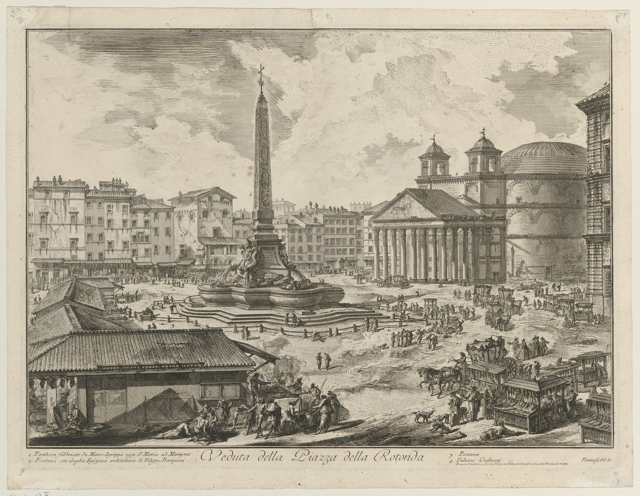 Uitzicht op de Piazza della Rotonda met het Pantheon en de obelisk door Giovanni Battista Piranesi