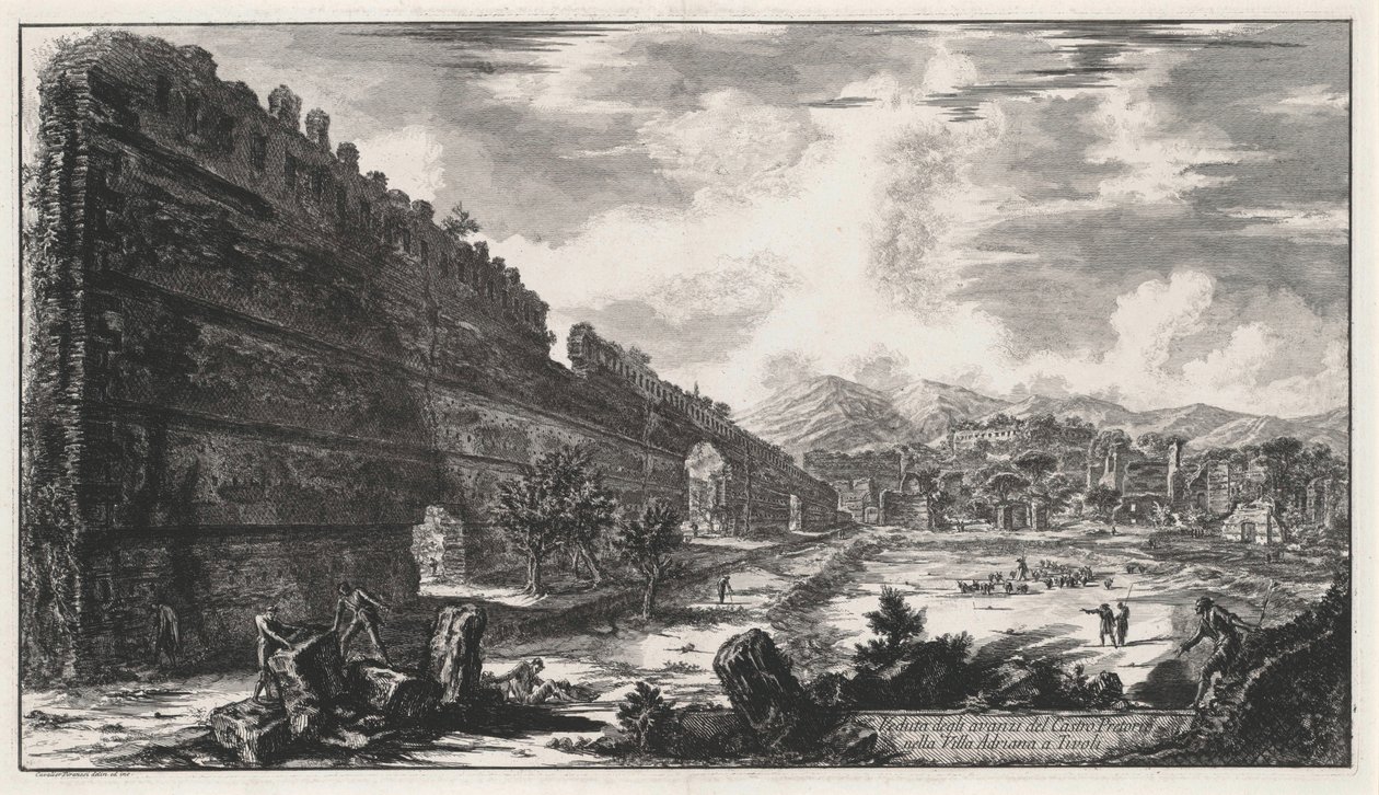 Gezicht op de resten van het Castro Pretorio in de Villa van Hadrianus in Tivoli (uit: Vedute di Roma) door Giovanni Battista Piranesi