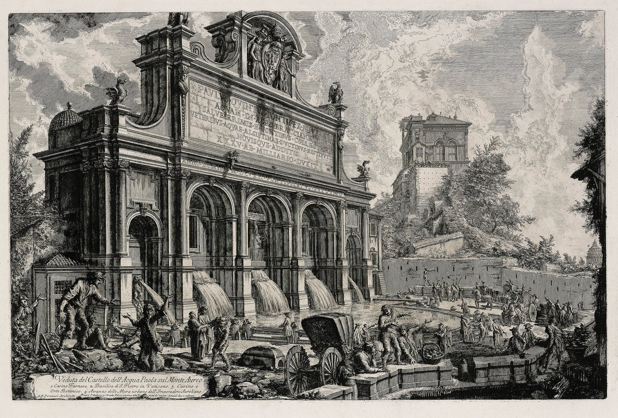Gezicht op de bron Acqua Paola op de Gianicolo (uit: Vedute di Roma) door Giovanni Battista Piranesi
