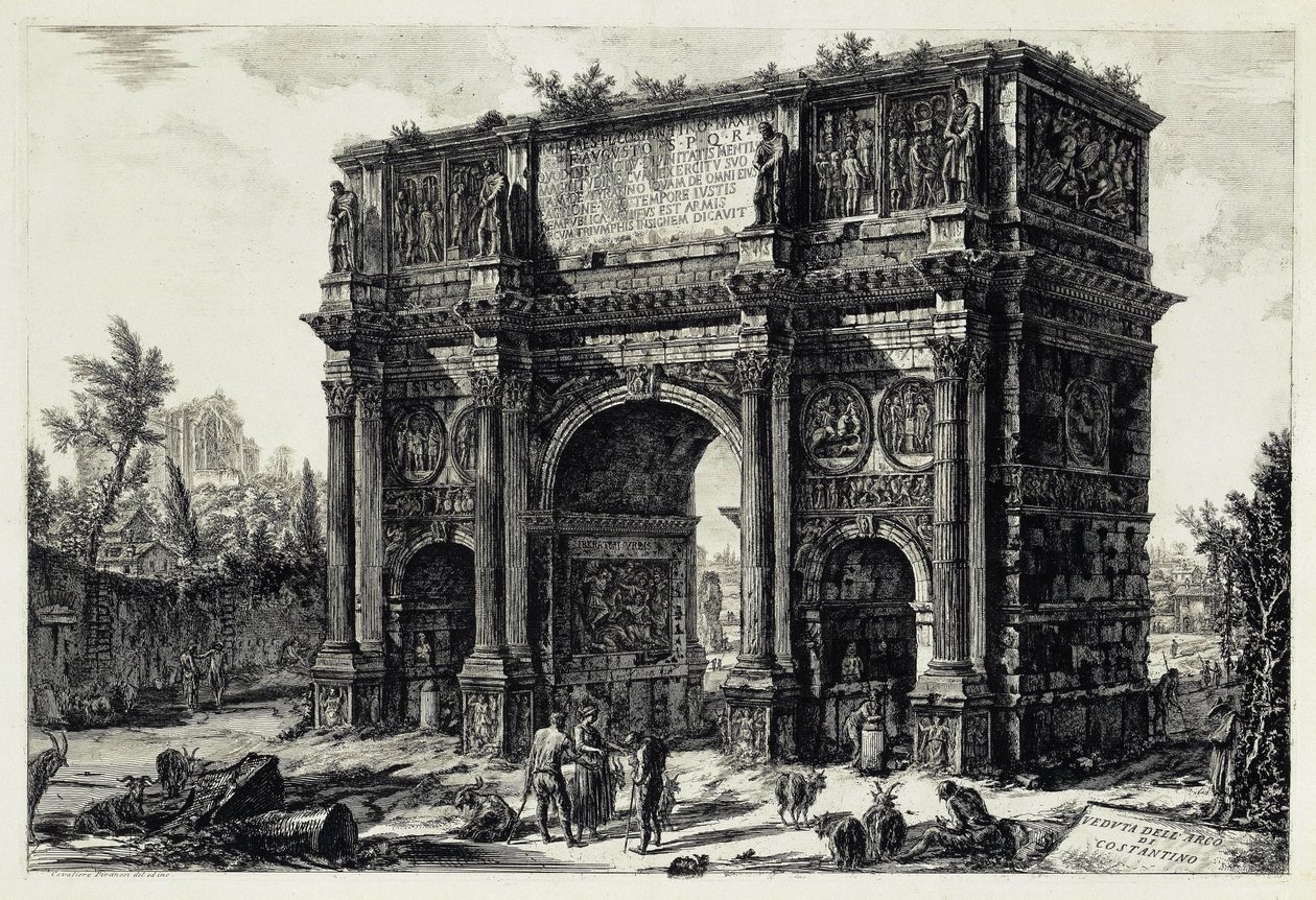 Gezicht op de Boog van Constantijn in Rome (uit: Vedute di Roma) door Giovanni Battista Piranesi
