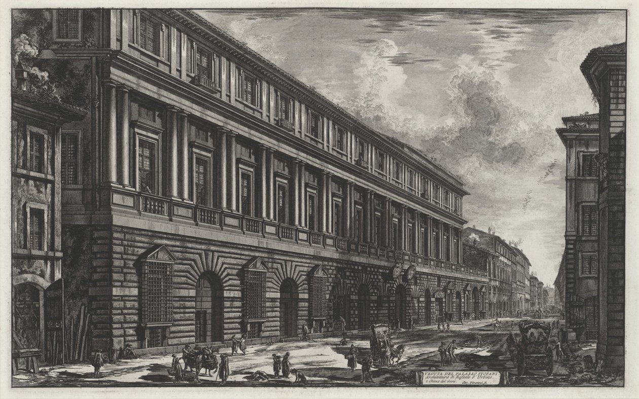 Gezicht op Palazzo Stopani (uit: Vedute di Roma) door Giovanni Battista Piranesi
