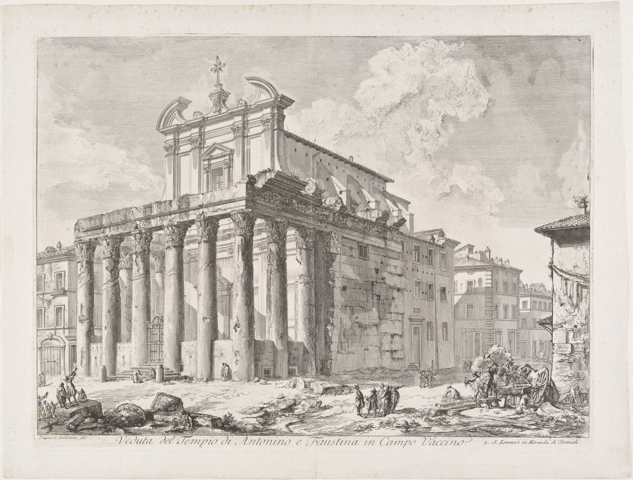 Gezicht op de tempel van Antoninus en Faustina op het Campo Vaccino door Giovanni Battista Piranesi