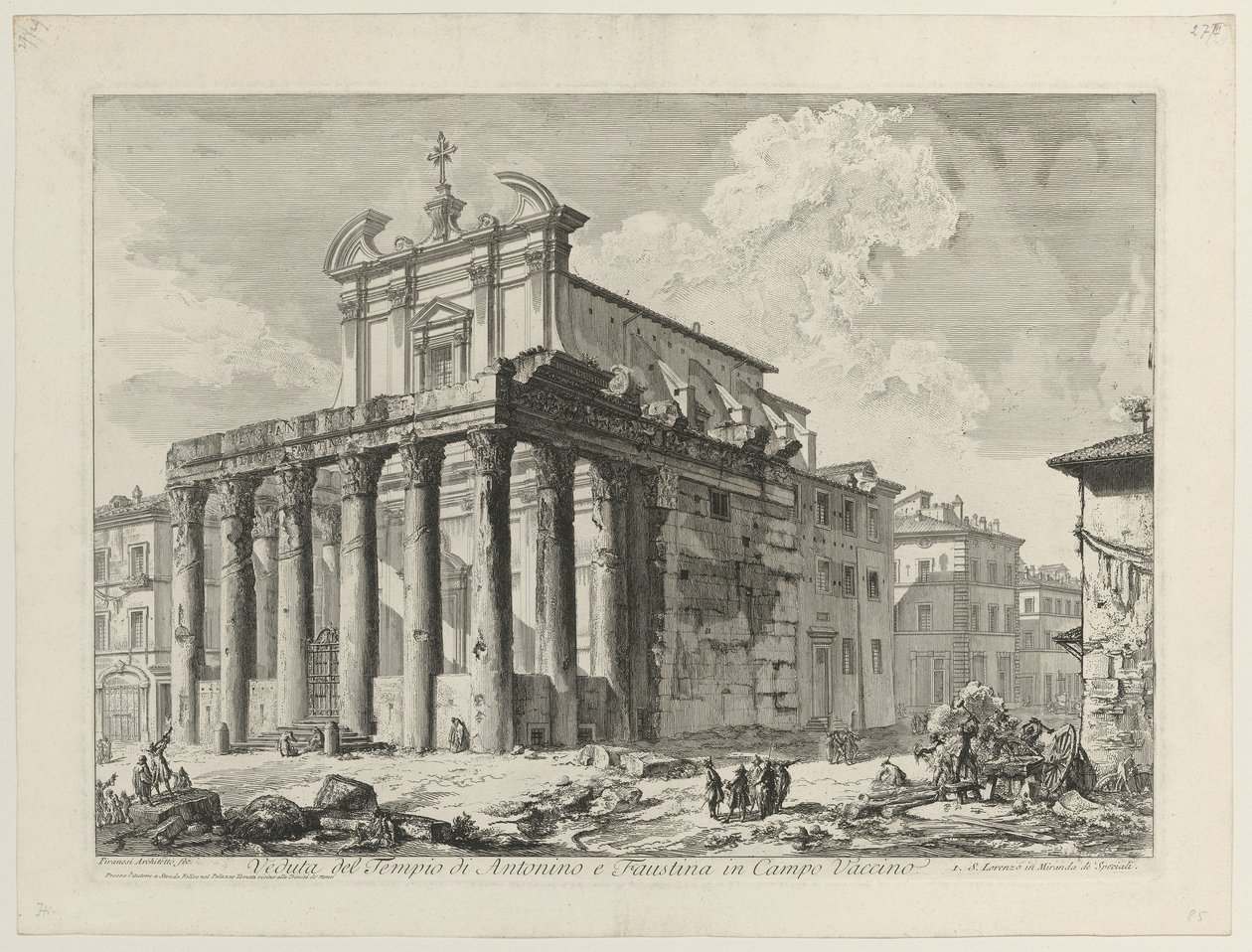 Gezicht op de tempel van Antoninus en Faustina door Giovanni Battista Piranesi