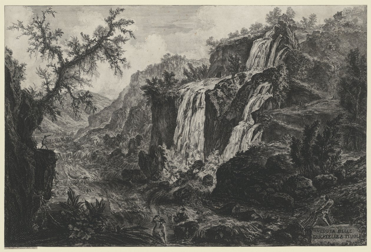 Gezicht op de waterval van Tivoli door Giovanni Battista Piranesi