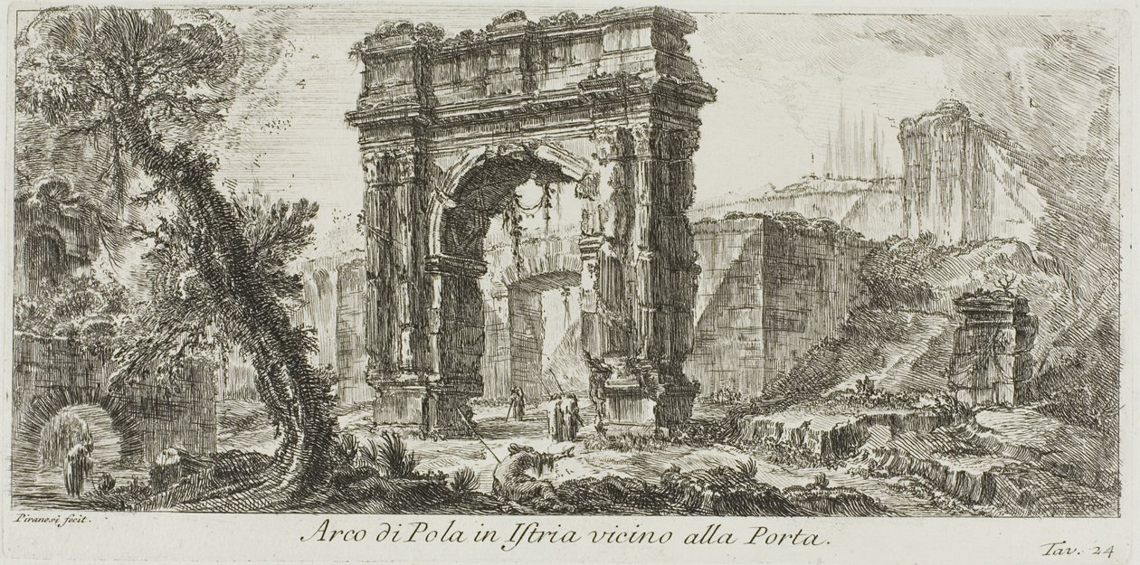 Boog van Pola in Istrië bij de poort, plaat 24 uit Enkele uitzichten van triomfbogen en andere monumenten door Giovanni Battista Piranesi