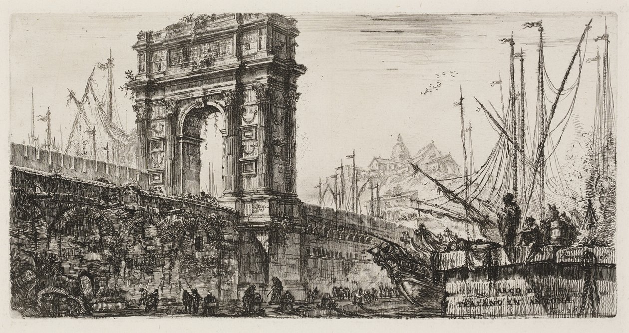 Boog van Trajanus in Ancona, plaat 28 uit Enkele Zichten van Triomfbogen en andere monumenten door Giovanni Battista Piranesi