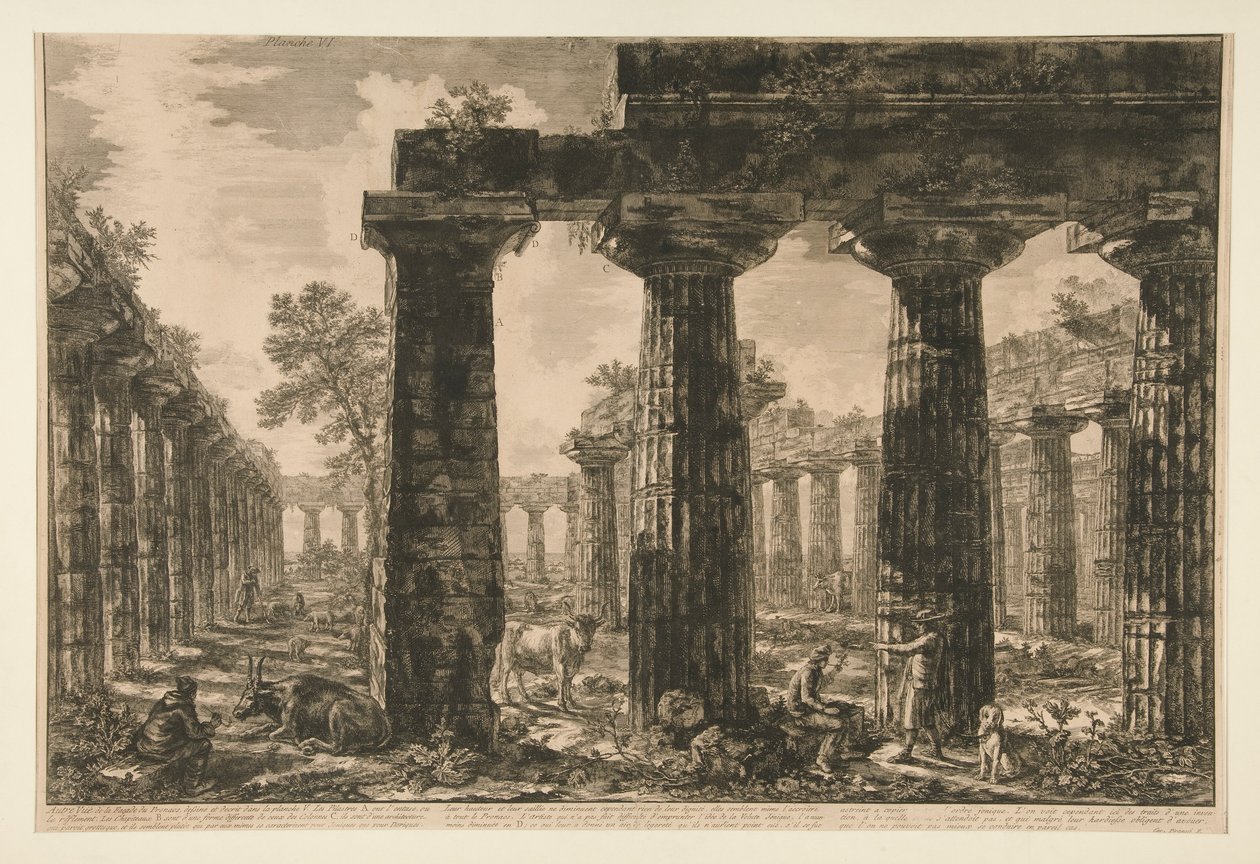 Een andere kijk op de pronaosgevel, getekend en beschreven in plaat V, uit Verschillende uitzichten door Giovanni Battista Piranesi