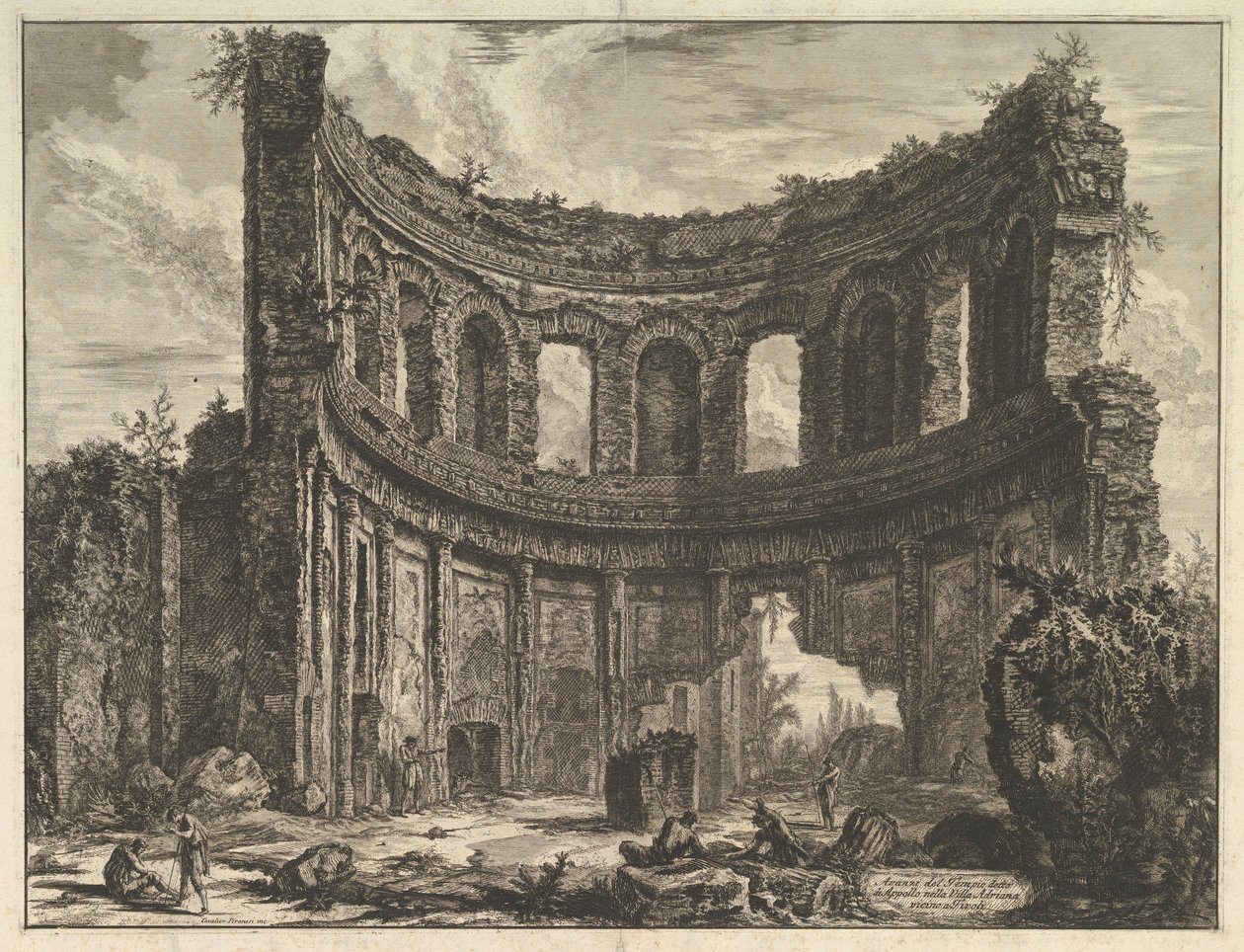 Overblijfselen van de zogeheten Tempel van Apollo in de Villa van Hadrianus bij Tivoli (Villa van Hadrianus. Overblijfselen van het kleinere paleis [voorheen de Tempel van Apollo genoemd]) door Giovanni Battista Piranesi