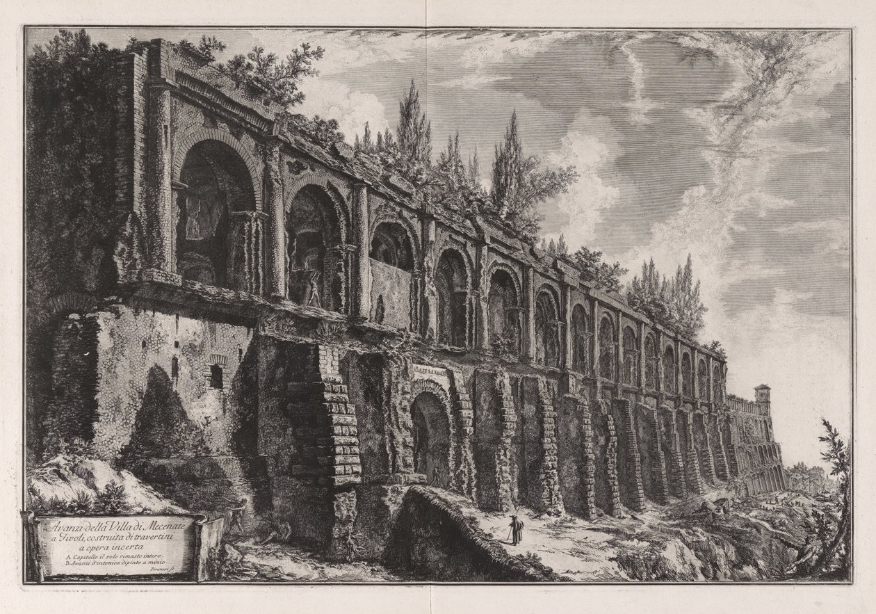 Overblijfselen van de villa van Maecenas in Tivoli ... uit Vedute di Roma door Giovanni Battista Piranesi