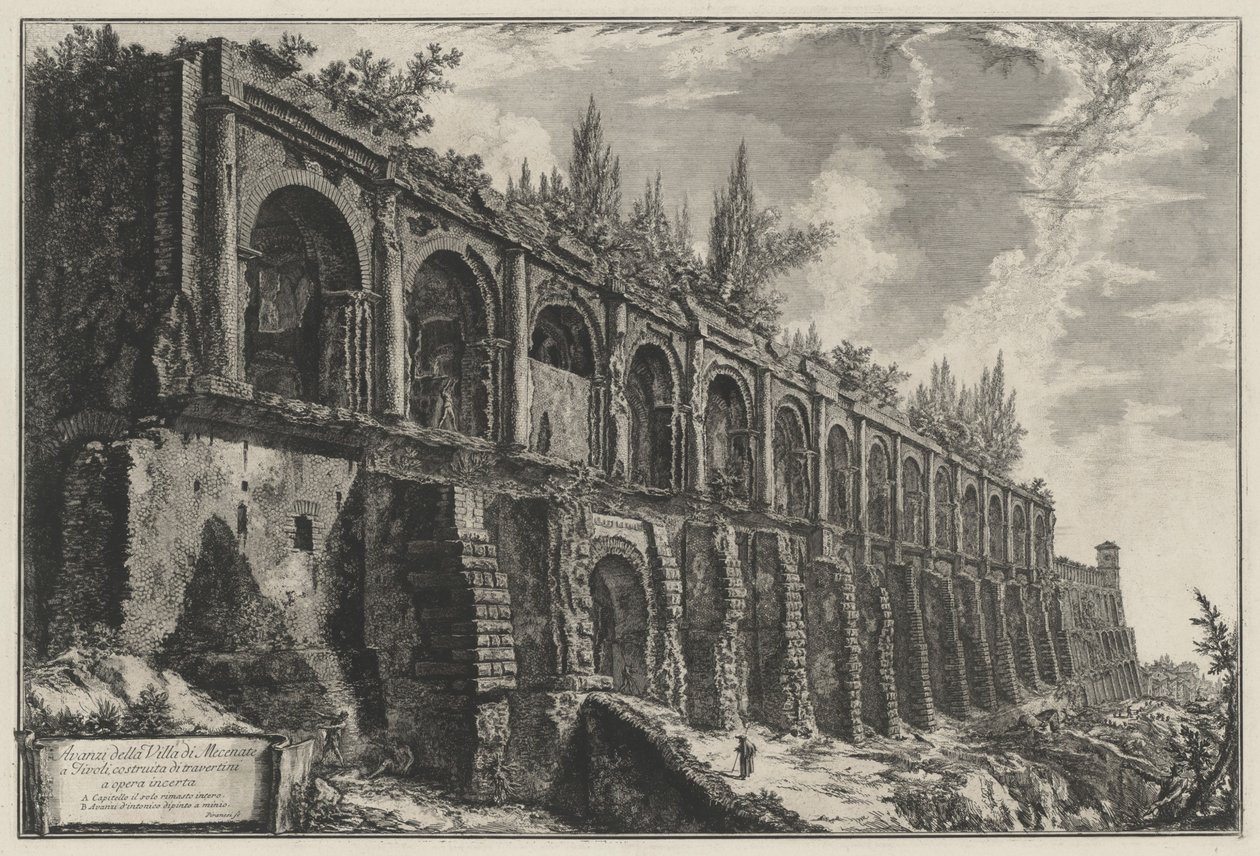 Overblijfselen van de villa van Maecenas in Tivoli, gebouwd van travertijn in opus incertum door Giovanni Battista Piranesi