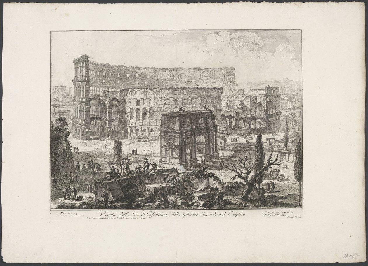 Boog van Constantijn en het Colosseum te Rome door Giovanni Battista Piranesi