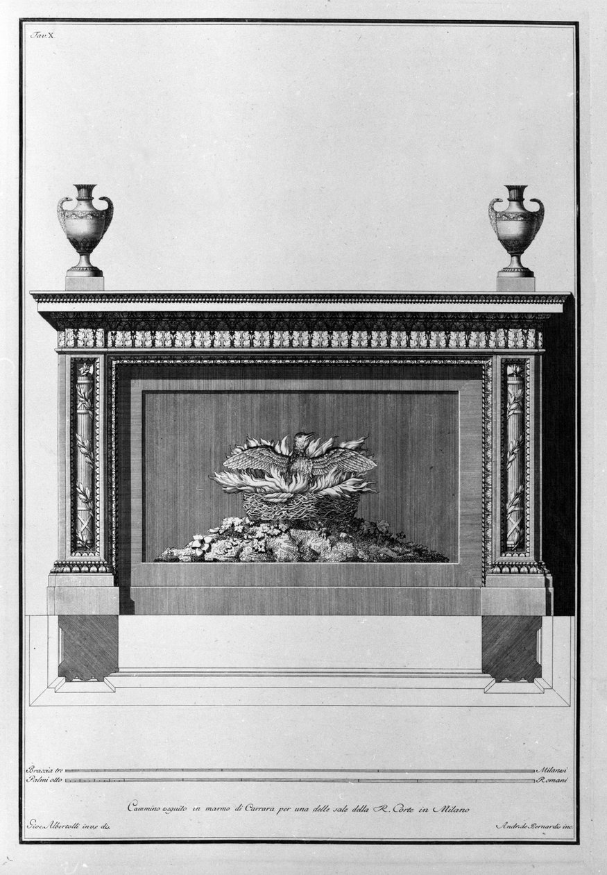 Carrara marmeren schoorsteen project voor een Milanese woonkamer. Tekening door Giovanni Piranesi (1720-1778). door Giovanni Battista Piranesi