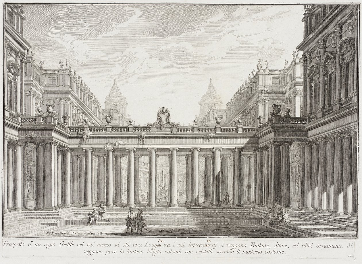 Binnenplaats omringd door zuilengangen door Giovanni Battista Piranesi