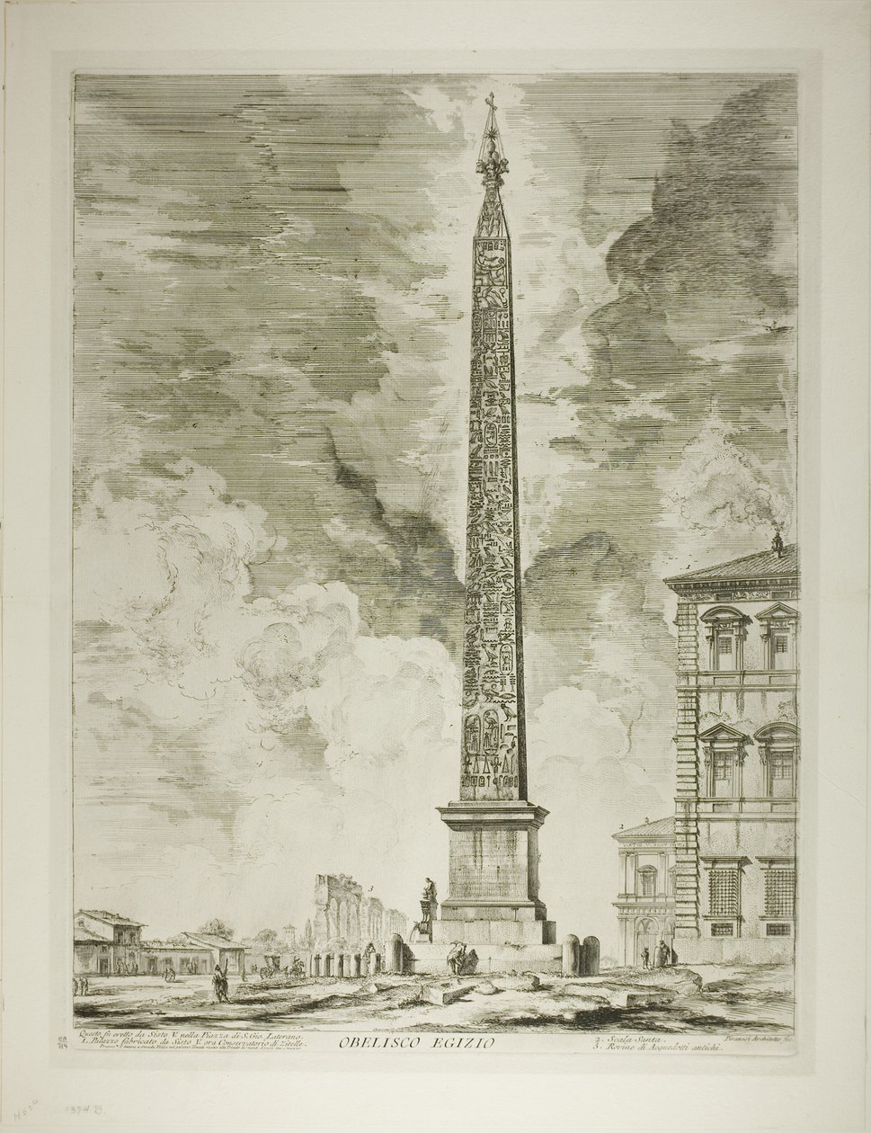 Egyptische Obelisk. Deze werd opgericht door Paus Sixtus V op het Piazza van Sint-Jan van Lateranen, uit Zichten op Rome door Giovanni Battista Piranesi
