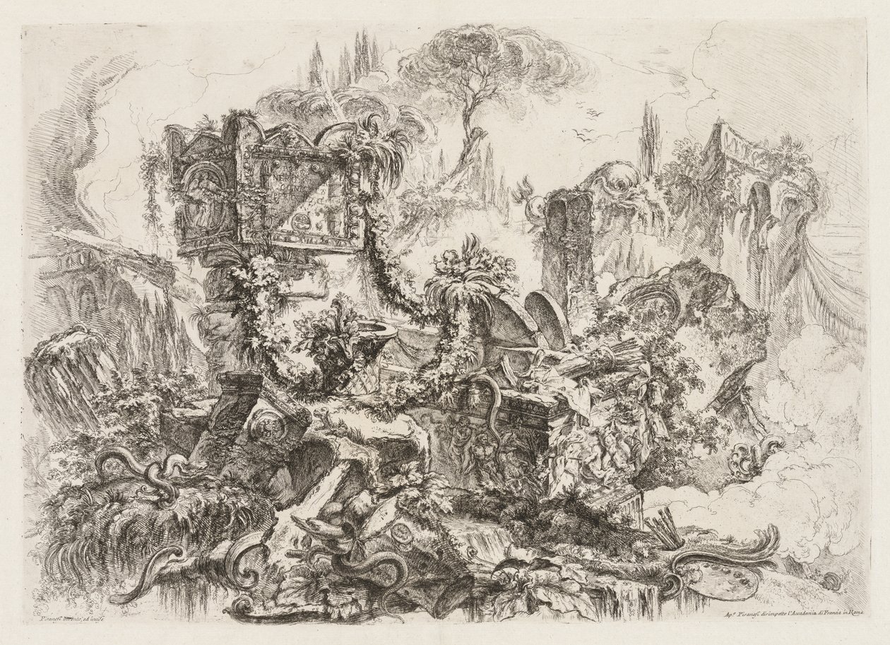 Grotesken: Ruïnes met slangen, ca. 1745-1750 door Giovanni Battista Piranesi