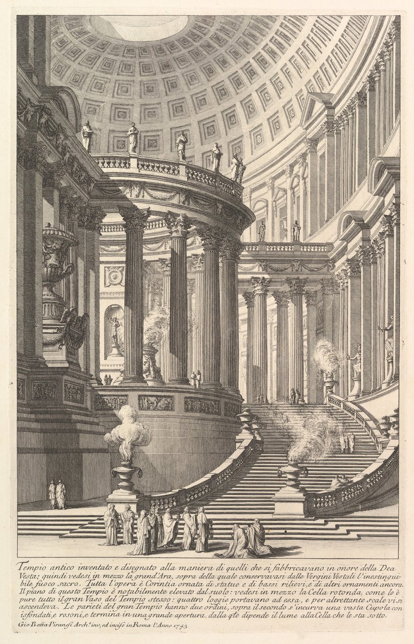 Verzonnen oude tempel ontworpen in de stijl van die gebouwd ter ere van de Godin door Giovanni Battista Piranesi