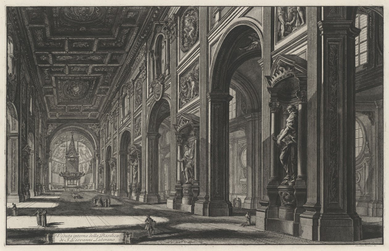 Interieur van de basiliek San Giovanni in Laterano (uit: Vedute di Roma) door Giovanni Battista Piranesi