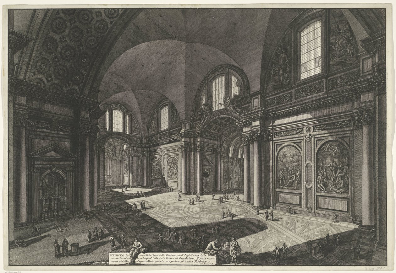 Interieur van de Santa Maria degli Angeli e dei Martiri te Rome door Giovanni Battista Piranesi