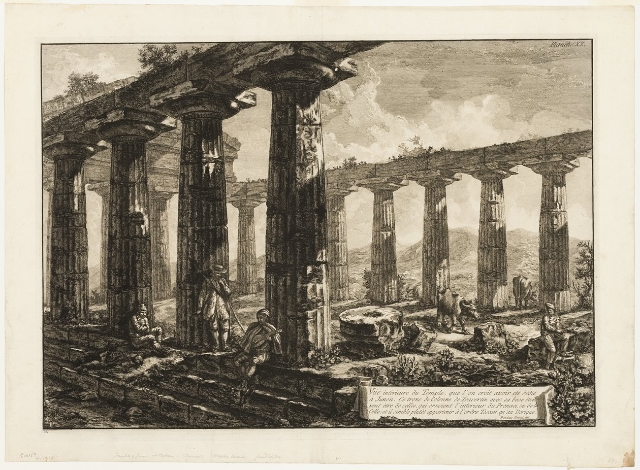 Interieur Zicht van de Tempel die naar men Gelooft Gewijd is aan Juno, uit Verschillende Zichten van Paestum door Giovanni Battista Piranesi