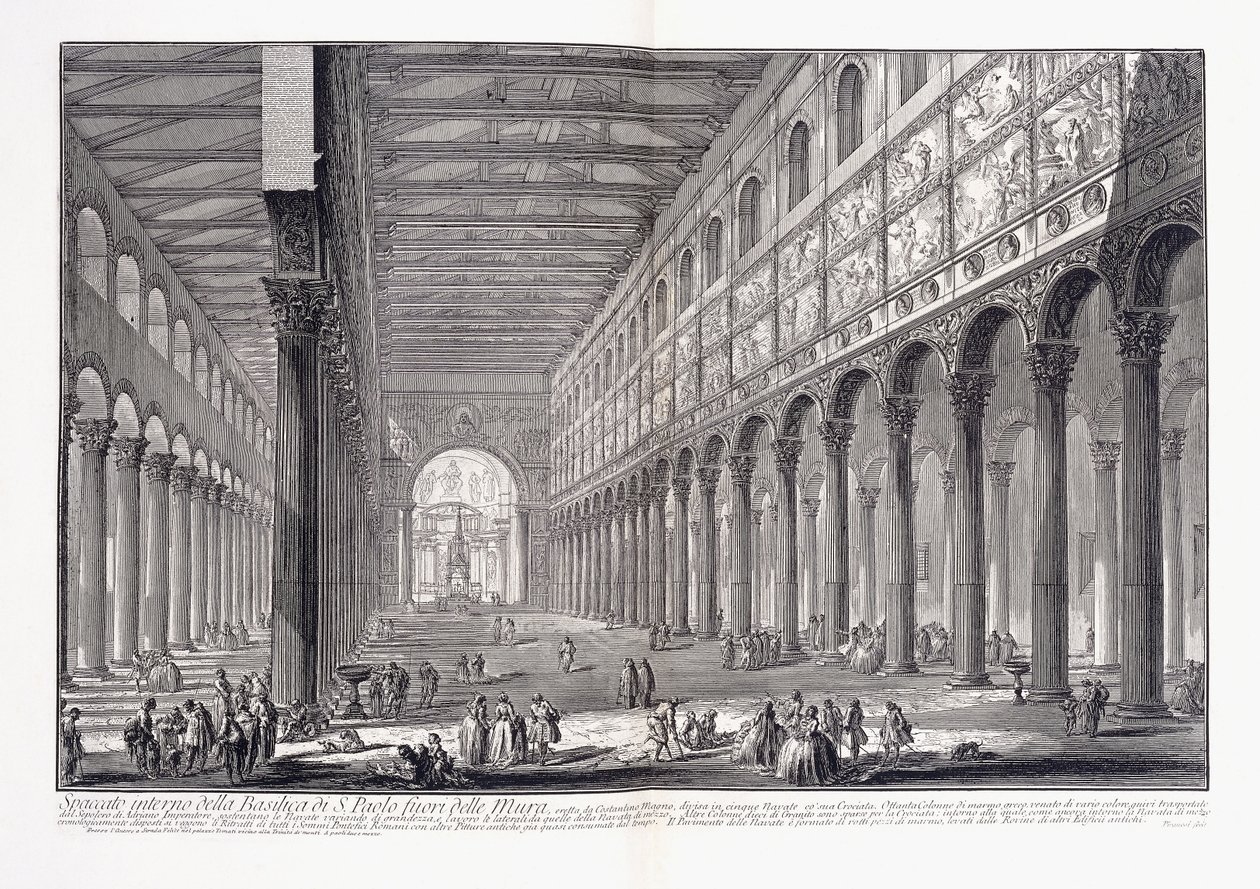 Interieur van de basiliek van Sint-Paulus buiten de muren door Giovanni-Battista Piranesi