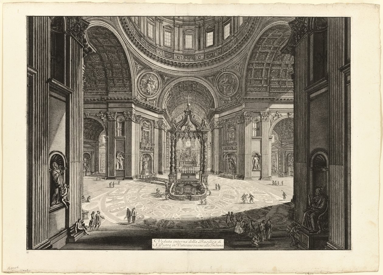 Binnenaanzicht van de Sint-Pietersbasiliek in het Vaticaan, bij de Tribune, uit Views of Rome door Giovanni-Battista Piranesi