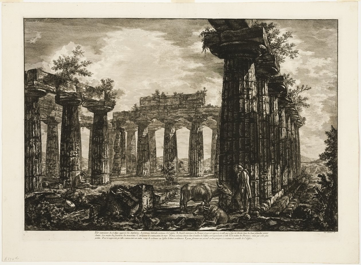 Interieurzicht van het zogenaamde College des Anfictions, uit Verschillende zichten van Paestum door Giovanni Battista Piranesi